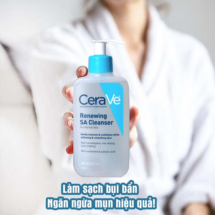 Cerave Renewing SA Cleanser làm sạch da tối ưu mà không gây khô da
