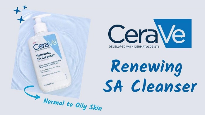 Sữa rửa mặt tẩy tế bào chết Cerave Renewing SA Cleanser có bao bì đơn giản, sạch sẽ